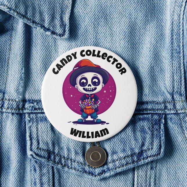 Cute Candy Collector Skeleton Boys Halloween Knapp (Cute Candy Colloector Skeleton Boys Halloween Button)