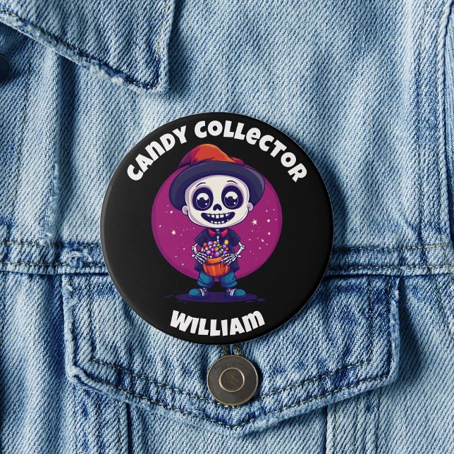 Cute Candy Collector Skeleton Boys Halloween Knapp (Cute Candy Collector Skeleton Boys Halloween Button)