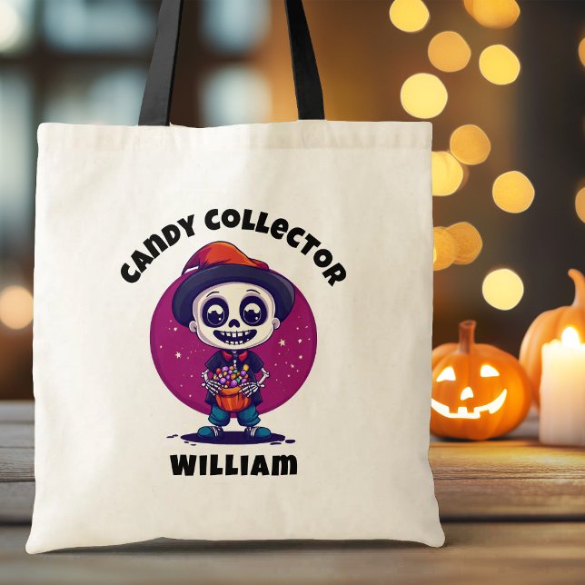 Cute Candy Collector Skeleton Boys Halloween Tygkasse (Cute Candy Collector Skeleton Boys Halloween Tote Bag)