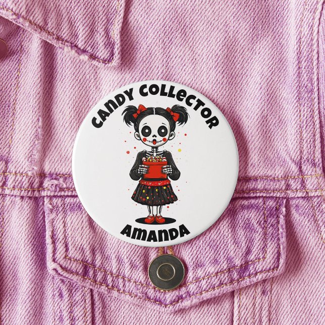 Cute Candy Collector Skeleton Girls Halloween Knapp (Cute Candy Colloector Skeleton Girls Halloween Button)