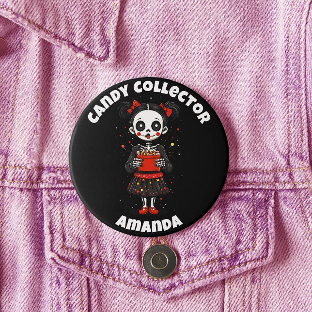 Cute Candy Collector Skeleton Girls Halloween Knapp (Cute Candy Colloector Skeleton Girls Halloween Button)