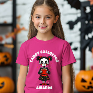 Cute Candy Collector Skeleton Girls Halloween T Shirt