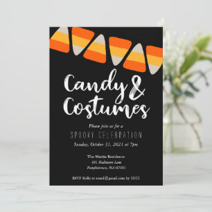Cute Candy corn Candy och Costumes Halloween fest Inbjudningar