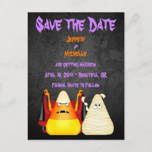 Cute Candy corn Halloween Bröllop spara datum Meddelande Vykort