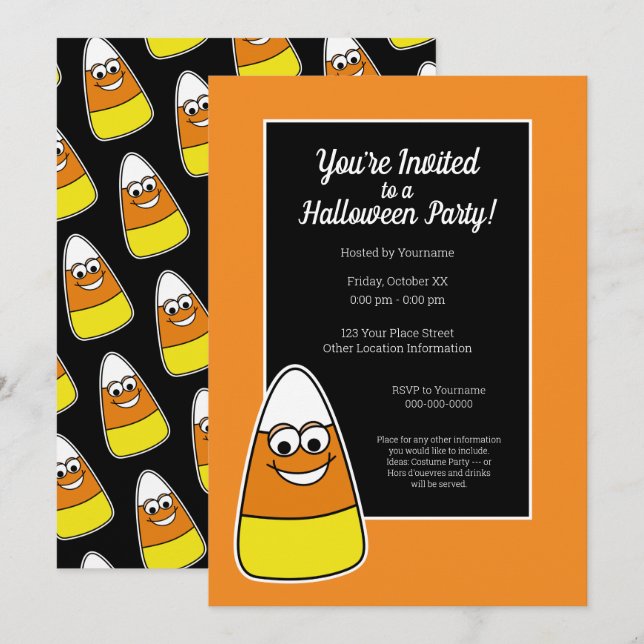 Cute Candy corn Halloween fest Inbjudningar (Fram/baksida)