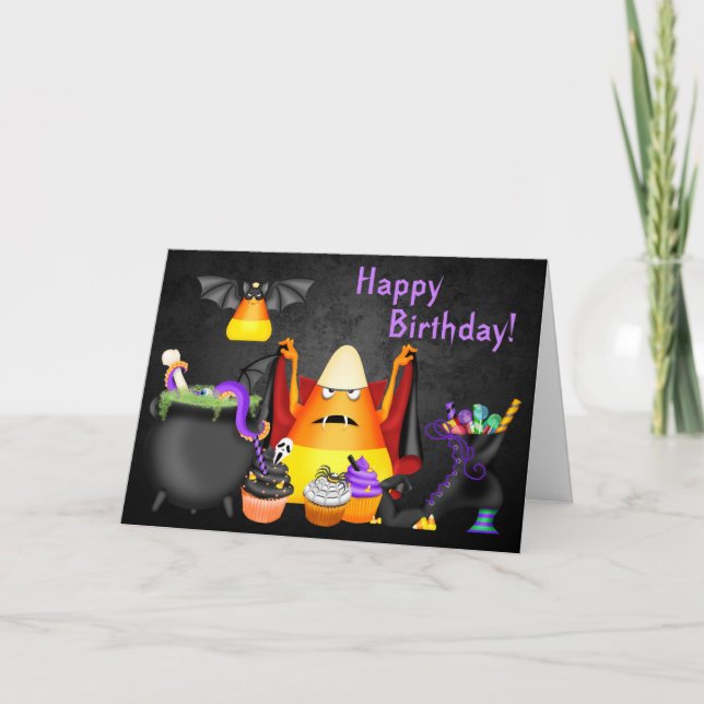 Cute Candy corn Spooky Treats Halloween Birthday Kort (Framsida)