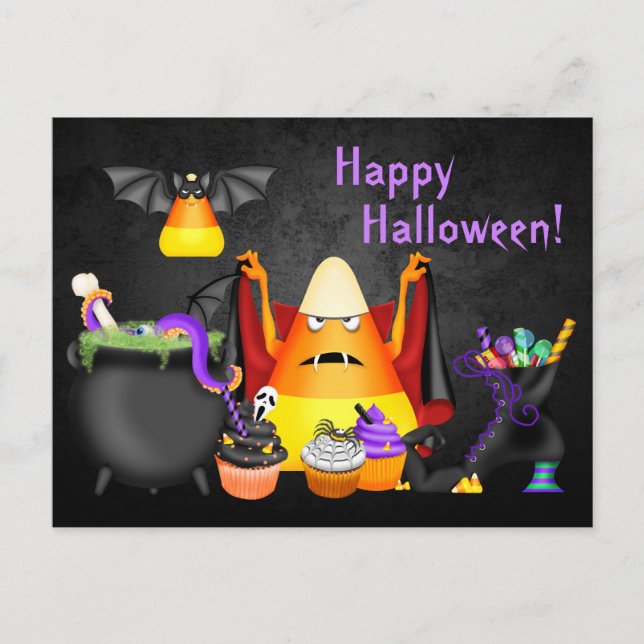 Cute Candy corn Spooky Treats Happy halloween Vykort (Framsida)
