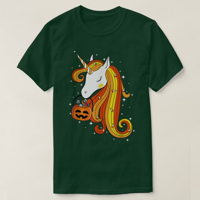 Cute Candy Corn Unicorn Halloween Top T-Shirt (Design framsida)