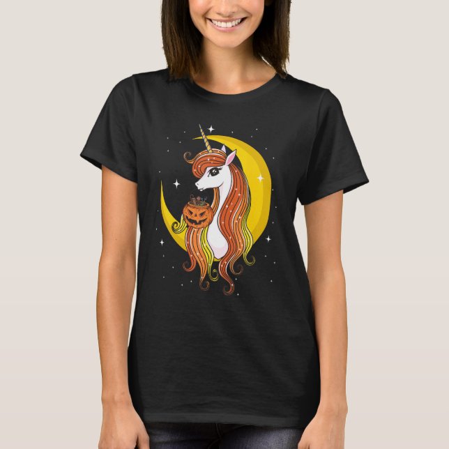 Cute Candy corn Unicorn Halloween Top T Shirt (Framsida)