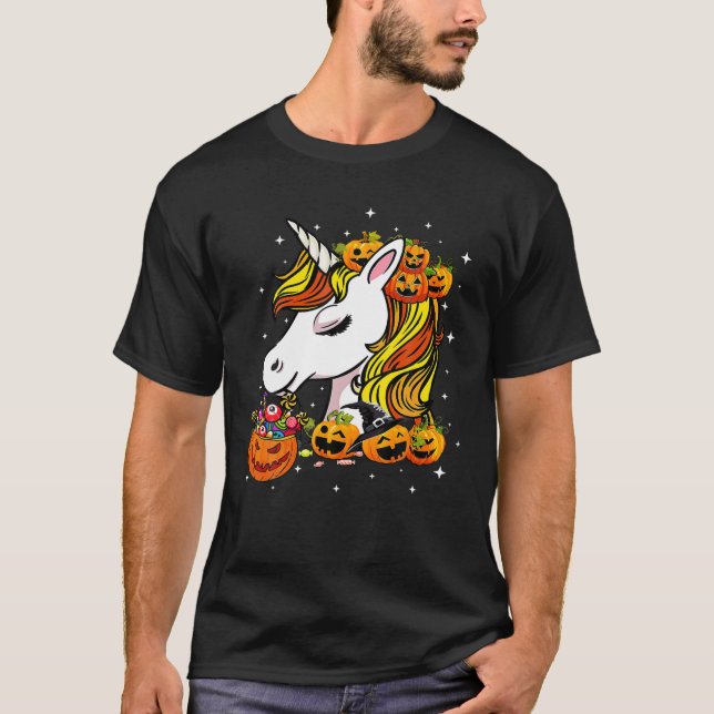 Cute Candy corn Unicorn Halloween Top T Shirt (Framsida)