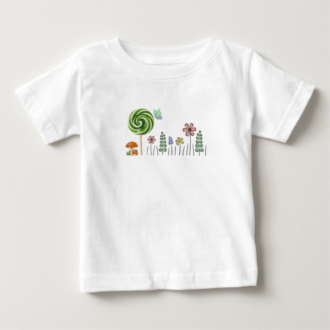 Cute Candy Garden Illustration. Baby Fine Jersey T Shirt (Framsida)