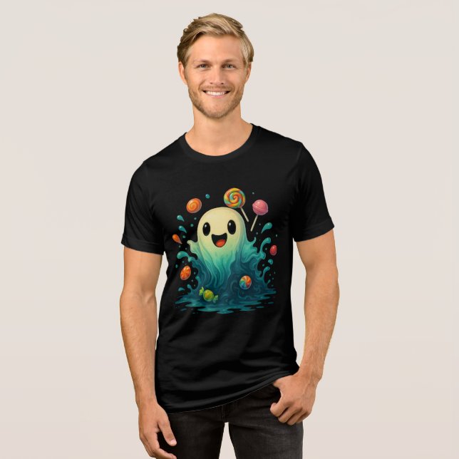 Cute Candy Ghost Halloween Illustration T Shirt (Framsida Full)