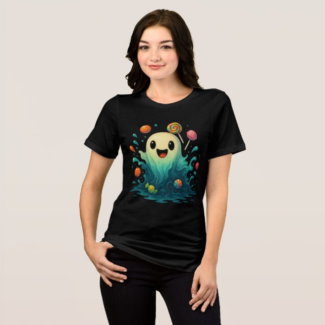 Cute Candy Ghost Halloween Illustration T Shirt (Framsida Full)