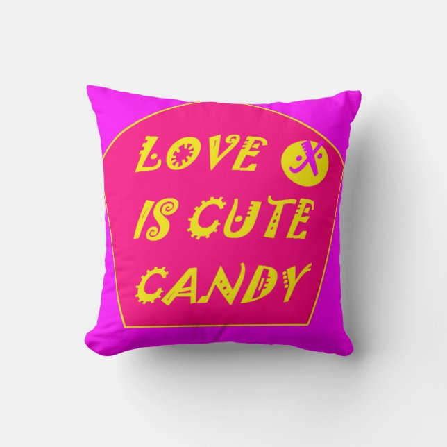 Cute candy kärlek shock rosa banans gult tryckt kudde (Framsida)