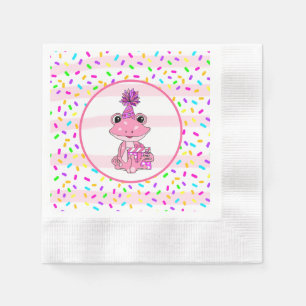 Cute Candy Sprinkles och rosa Frog Birthday Pappersservett