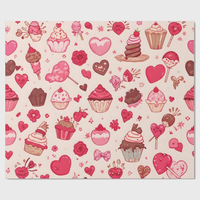 Cute Candy & Sweets Valentine Seamless Pattern  Presentpapper (Platt)