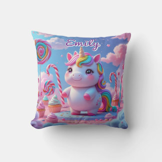 Cute Candy Unicorn Pillow - Editable Namn Kudde