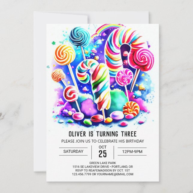 Cute Candyland Barns födelsedag Inbjudningar (Framsida)