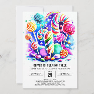 Cute Candyland Barns födelsedag Inbjudningar