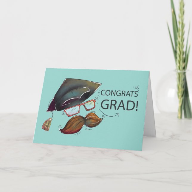 Cute Cap Glasses Studenten Grattis Card Tack Kort (Framsida)