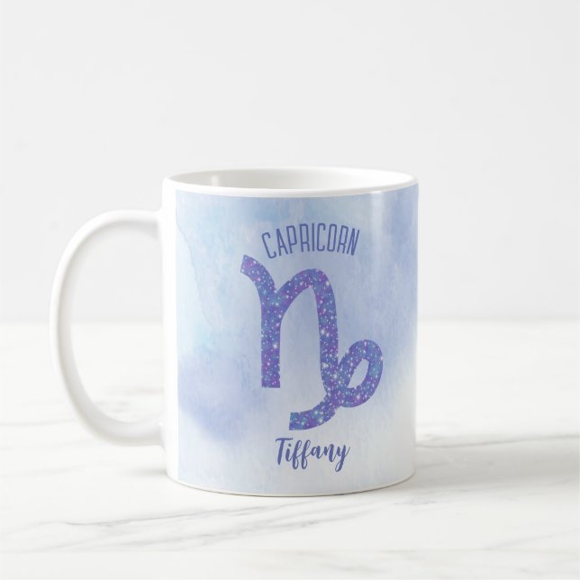 Cute Capricorn Astrology Lila för Personlig Kaffemugg (Vänster)