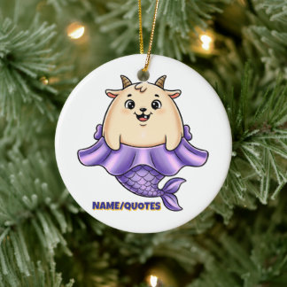 Cute Capricorn Cartoon – Whimsical Zodiac Julgransprydnad Keramik