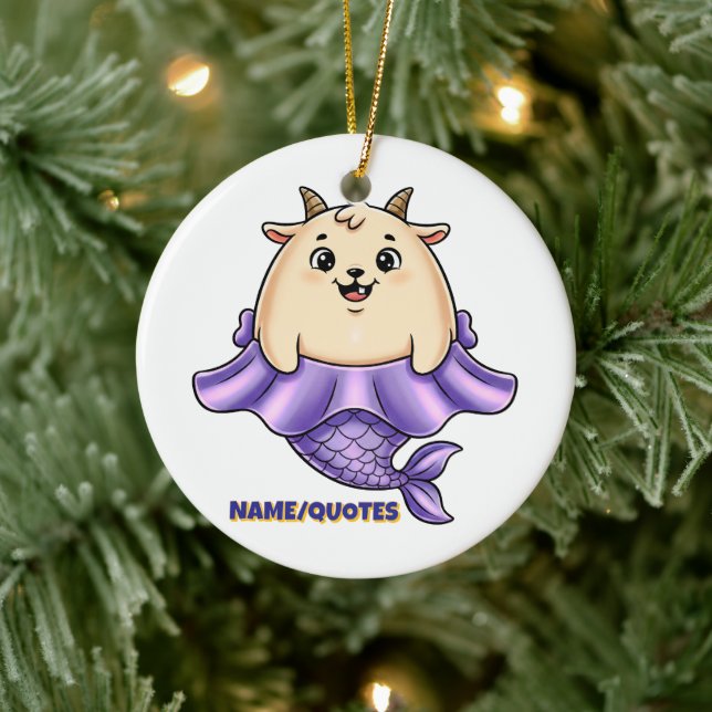 Cute Capricorn Cartoon – Whimsical Zodiac Julgransprydnad Keramik (Träd)