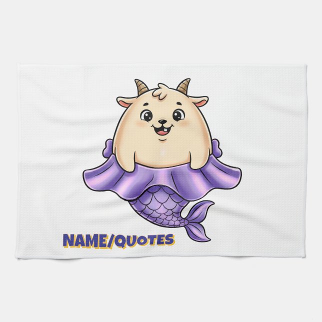 Cute Capricorn Cartoon – Whimsical Zodiac Kökshandduk (Horisontell)