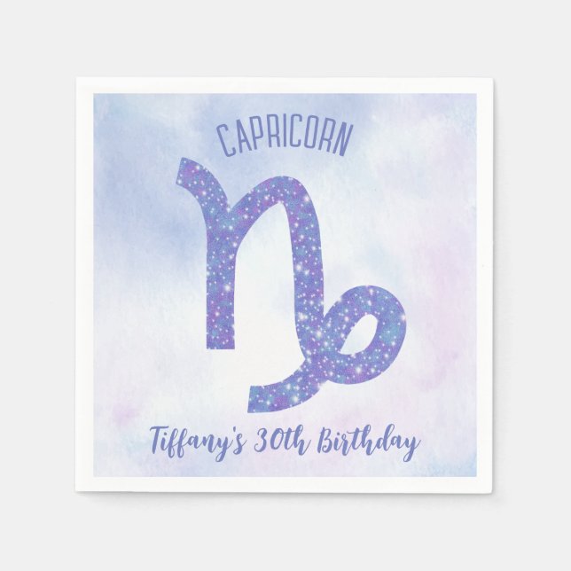Cute Capricorn Sign Anpassningsbar Lila Födelsedag Pappersservett (Framsidan)
