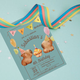Cute Capy Birthday Capybara Party Inbjudningar