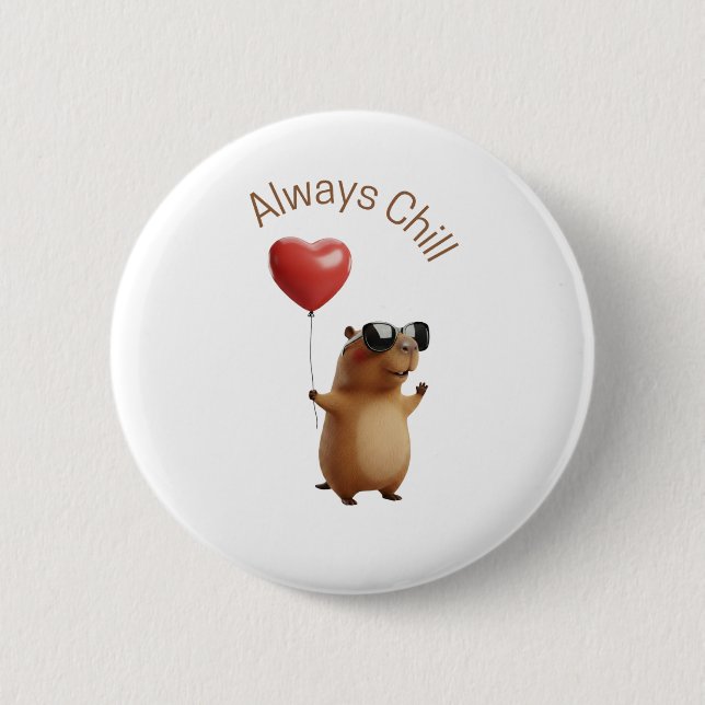 Cute Capybara Always Chill Heart Balloon Pin Butto Knapp (Framsida)