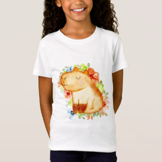 Cute Capybara Among Blooming Flowers T Shirt