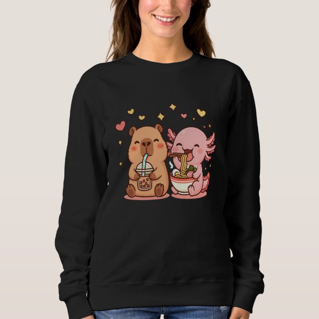Cute Capybara and Axolotl Kawaii Funny Boys Girls  T Shirt (Framsida)