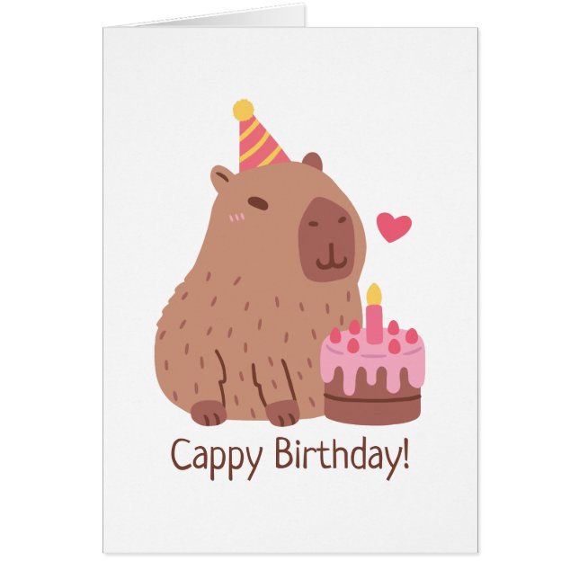 Cute Capybara And Cake Happy Cappy Birthday Hälsningskort (Framsidan)