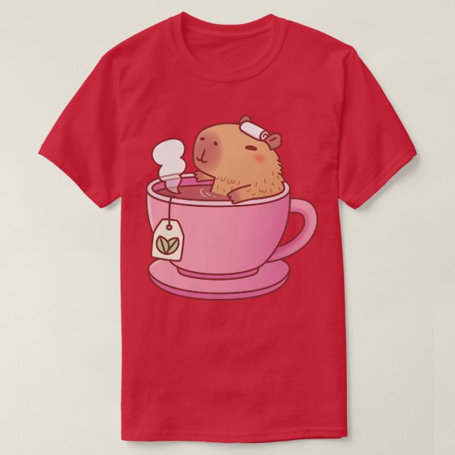 Cute Capybara avslappnar i Kopp i Tea T Shirt (Design framsida)