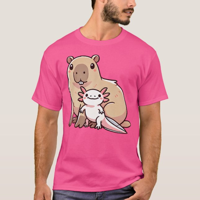 Cute Capybara Axolotl T Shirt (Framsida)