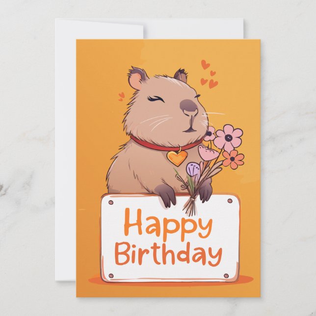 Cute Capybara Birthday Card | Adapter för djur Julkort (Framsida)