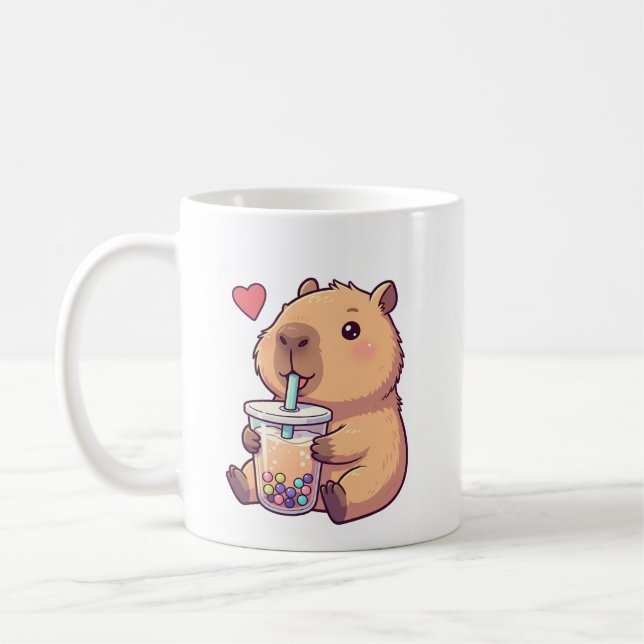 Cute Capybara Boba Tea Bubble for Girl Kaffemugg (Vänster)