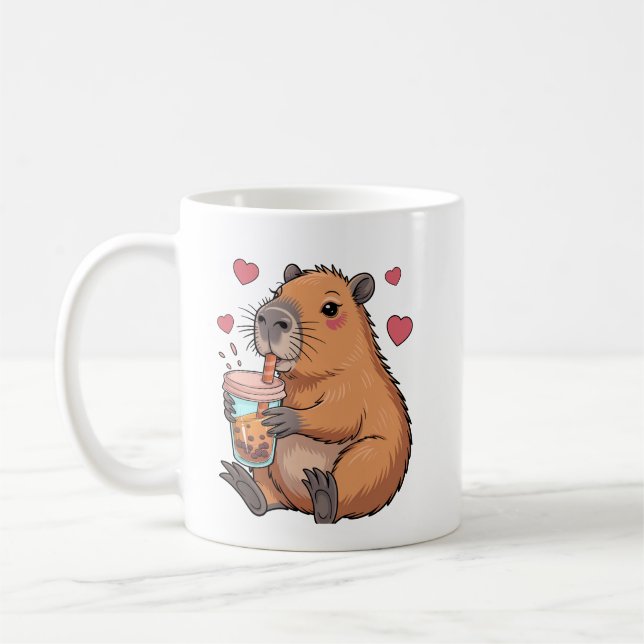 Cute Capybara Boba Tea Bubble Kaffemugg (Vänster)