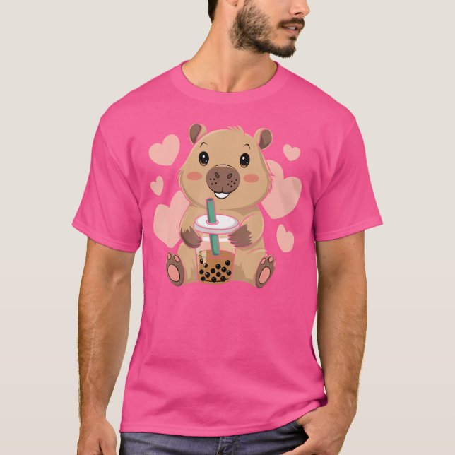 Cute Capybara Boba Tea Bubble Rodent Women n Girls T Shirt (Framsida)