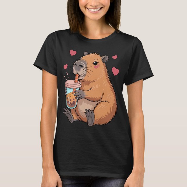 Cute Capybara Boba Tea Bubble T Shirt (Framsida)