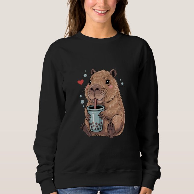 Cute Capybara Boba Tea Lover Kawaii Animal Art T Shirt (Framsida)