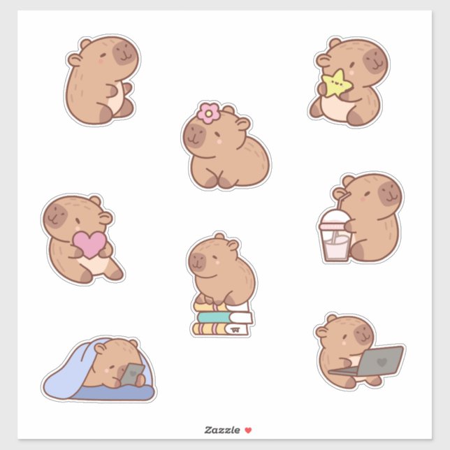 Cute Capybara Doodle Sticker Lakan Klistermärken (Ark)