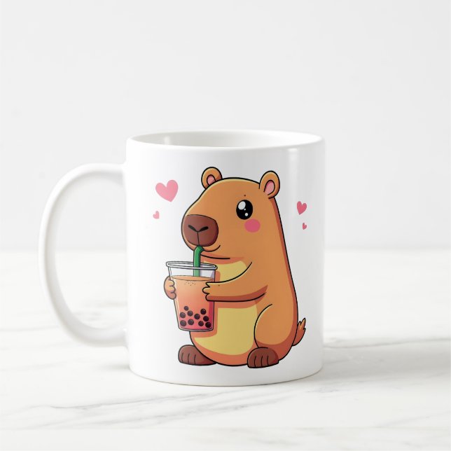 Cute Capybara Drinking Boba Bubble Tea Women Girls Kaffemugg (Vänster)