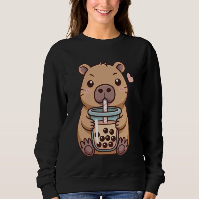Cute Capybara Drinking Boba Tea for Animal Lovers  T Shirt (Framsida)
