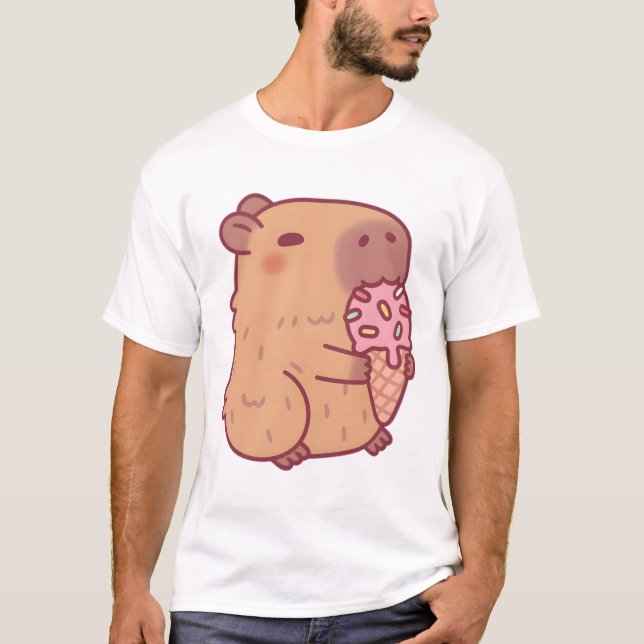 Cute Capybara Eating Ice Cream T Shirt (Framsida)