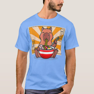 Cute Capybara Eating Ramen Funny Animal Anime Mang T Shirt