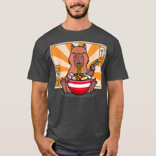 Cute Capybara Eating Ramen Funny Animal Anime Mang T Shirt