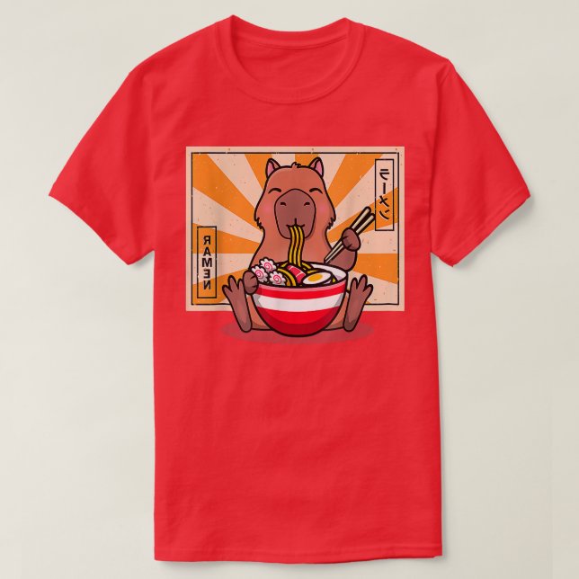 Cute Capybara Eating Ramen Funny Animal Anime Mang T Shirt (Design framsida)