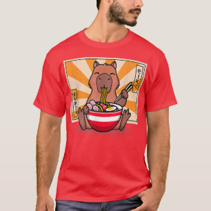 Cute Capybara Eating Ramen Funny Animal Anime Mang T Shirt